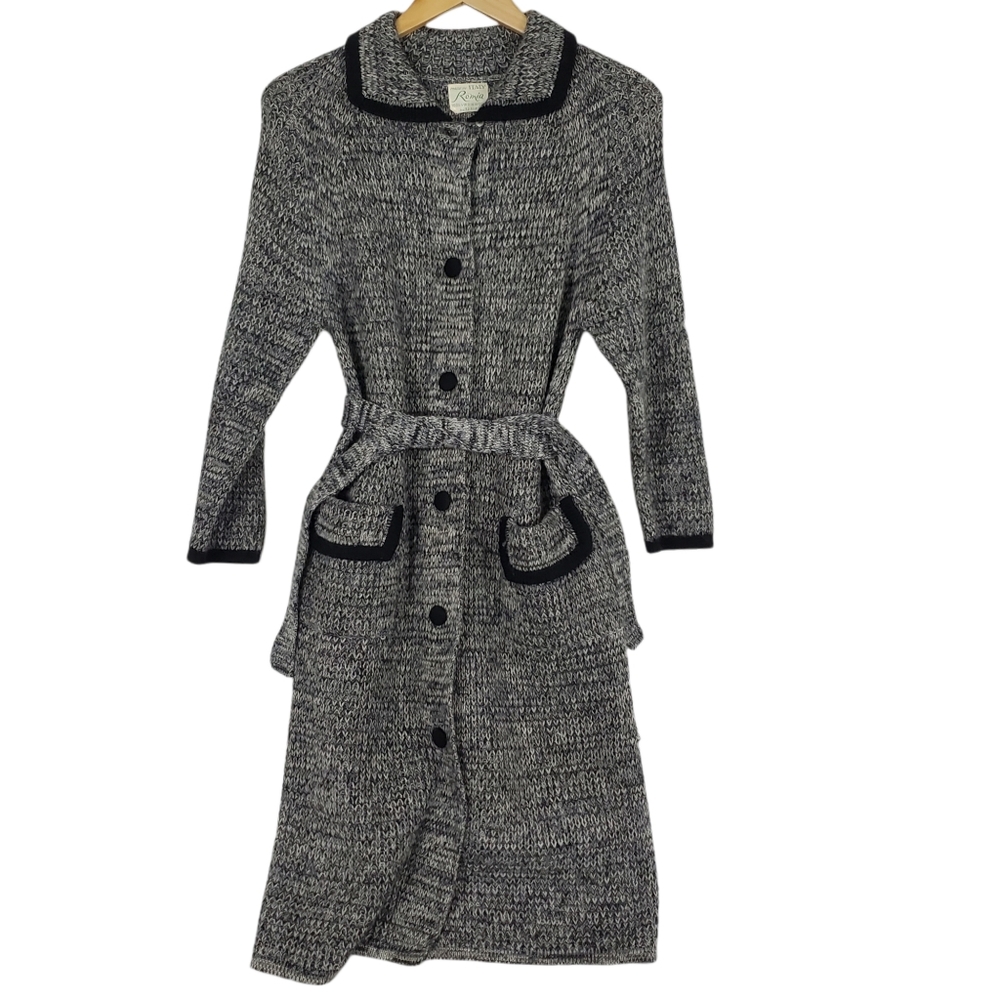 Vinatge 100 % Percent Italian Virgin wool  Fully Knitted Trench Coat with Belt
